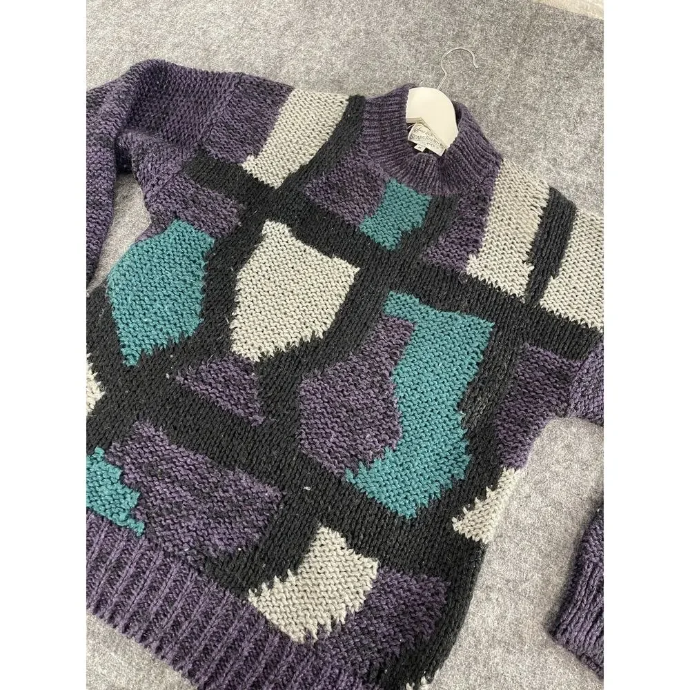 Sears Roebuck Sweater Mens Medium Vintage Hand Knit Pullover Purple N117